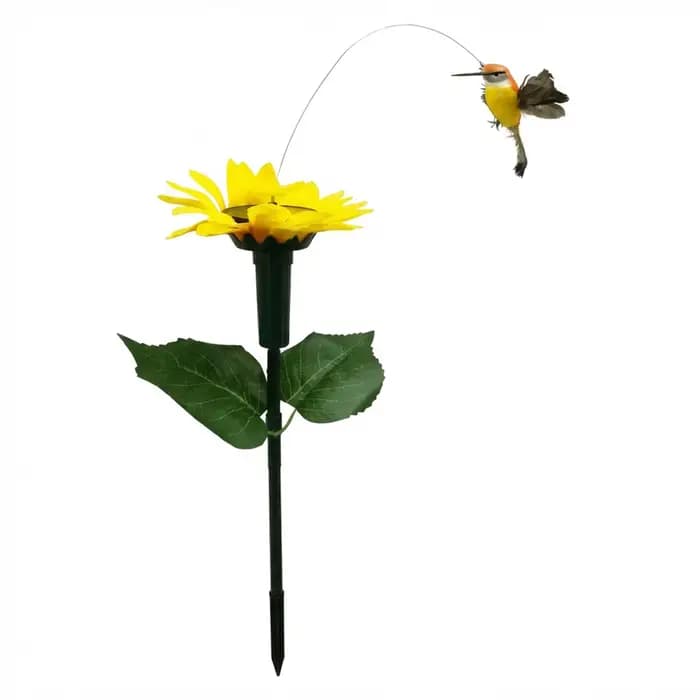 Décoration de jardin solaire rotative en forme de tournesol avec motif papillon et colibri pour extérieur