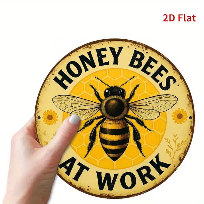 Panneau métallique rond sur le thème des abeilles