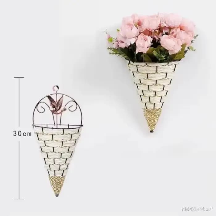 1 pièces mural en fer forgé naturel osier fleur panier Vase rotin tenture murale Pot planteur
