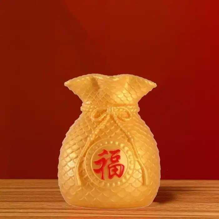 Vase en plastique en forme de sac porte-bonheur rouge/doré