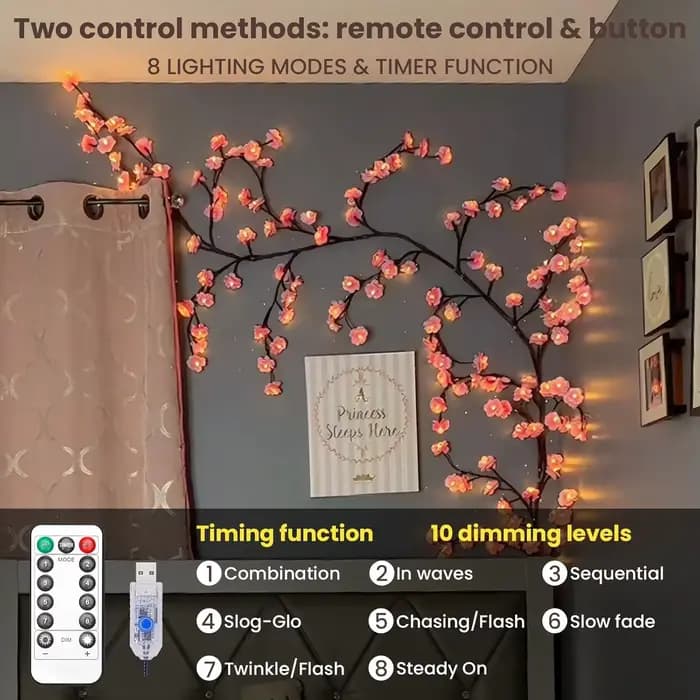 Cerise LED branche d'arbre lumières pour mur fleur de cerisier saule vigne brindille décor guirlande décorations de noël intérieur maison mur porte