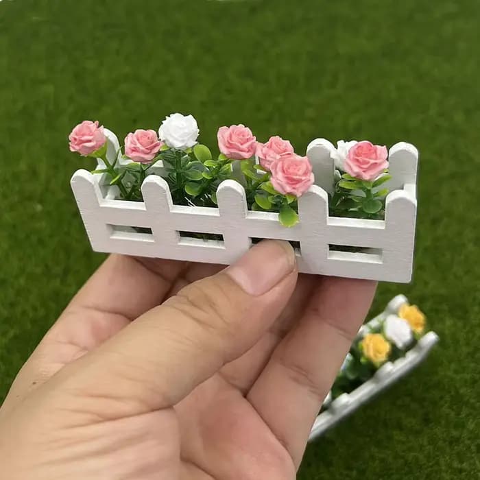 Mini fleur en pot, ensemble de fleurs de clôture de roses, ornement décoratif Miniature en bois, accessoires de photographie, modèle de décoration pour la maison