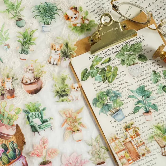 30 pièces/paquet plante d'empotage esthétique autocollants pour animaux de compagnie bricolage Scrapbooking