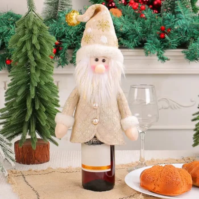 Housse de bouteille de vin de Noël, sacs mignons pour bouteilles de vin avec Père Noël, bonhomme de neige et renne, décoration de table de Noël, cadeau de fête