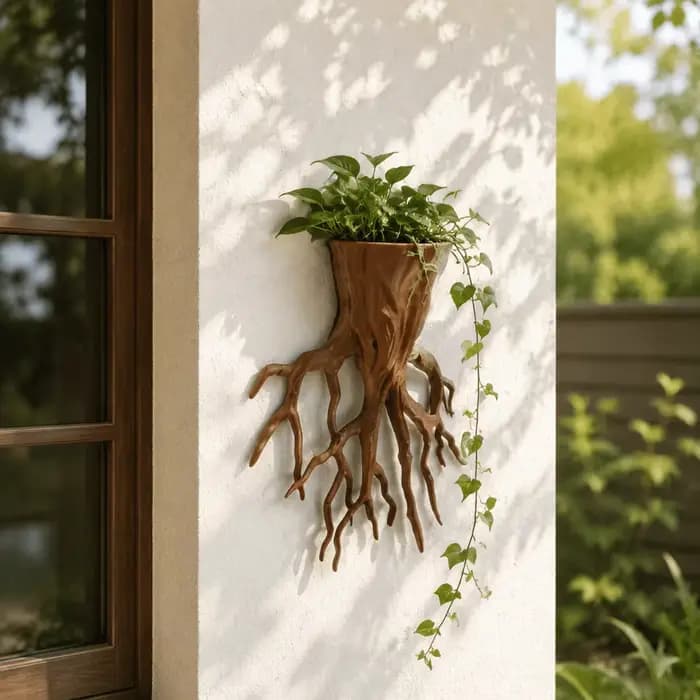 Pot de fleurs mural en forme de racine d'arbre