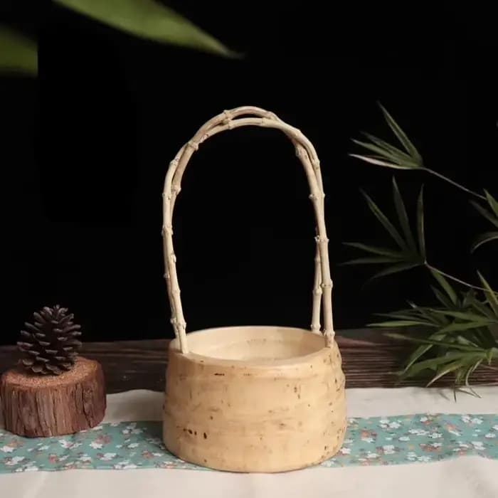 Plateau à racines de bambou japonais, panier rond créatif fait à la main, plat de fruits décoratif pour salon, artisanat d'art pour la décoration de la maison