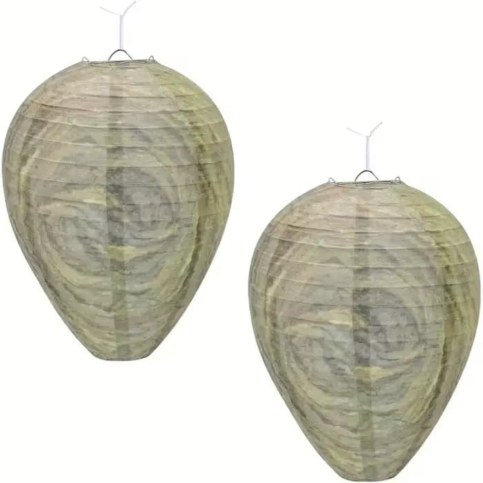 Lot de 4 faux nids de guêpes suspendus pour jardin, répulsif sûr contre les guêpes, les abeilles et les frelons, pour la maison, le jardin, l'extérieur et la terrasse, 28x22cm