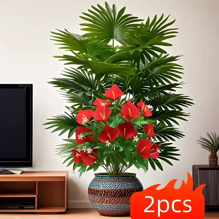Ensemble de lys Calla artificiels et grand palmier