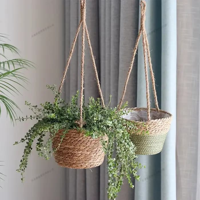 Support de pot de fleurs suspendu en rotin pour plantes d'intérieur et d'extérieur