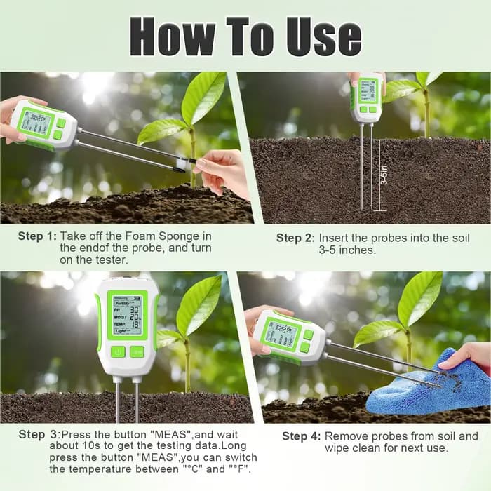 Détecteur de sol multifonctionnel 5-en-1 pour tester l'humidité