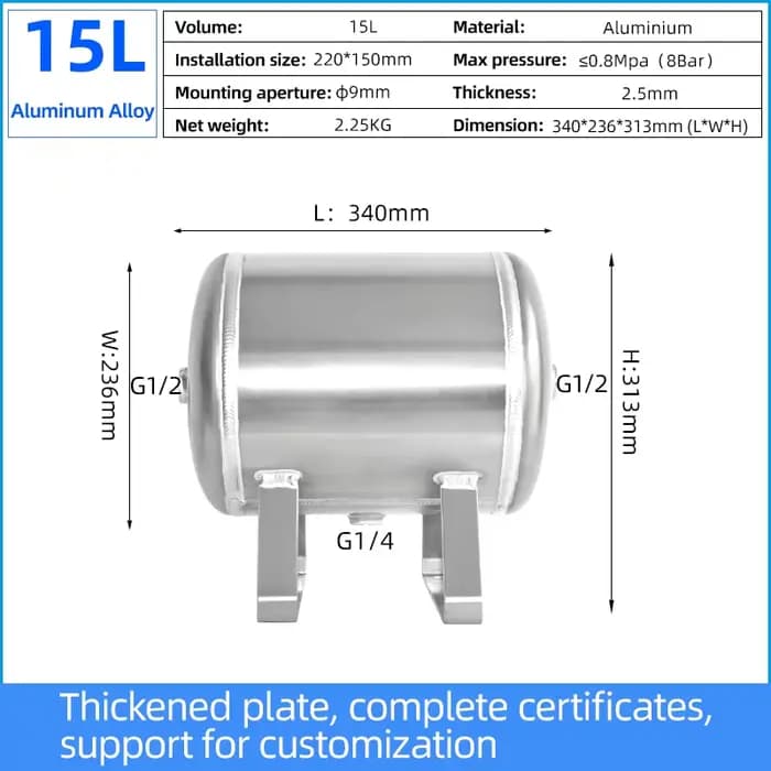 Compresseur d'air miniature horizontal en aluminium de 15 L avec réservoir de stockage d'air en alliage
