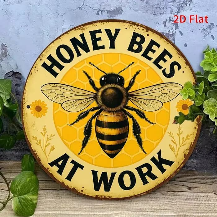 Panneau métallique rond sur le thème des abeilles
