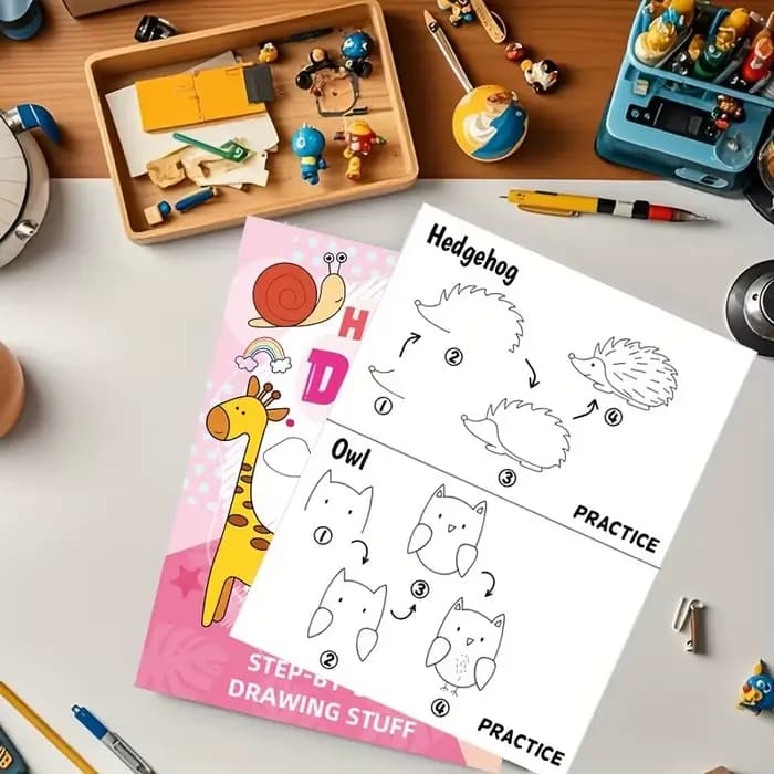 Livre de dessin amusant, livre de dessin, Guide étape par étape avec illustrations d'animaux, personnages de dessins animés mignons, livre à motifs colorés