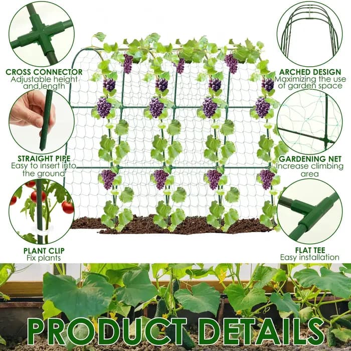 Treillis de jardin en forme de U pour concombres avec filet détachable