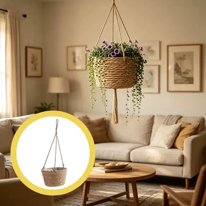 Pot de fleurs suspendu en paille pour balcon