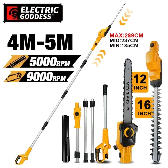 Taille-haie électrique 2-en-1 sans fil télescopique 12 pouces avec tronçonneuse, outils de jardinage pour batterie Dewalt 20V