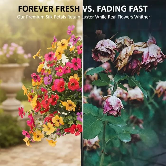 Petunias artificiels avec piquet de fixation pour l'extérieur, fausses fleurs pour jardin, cour, jardinière et véranda, pour la décoration intérieure et extérieure de la maison