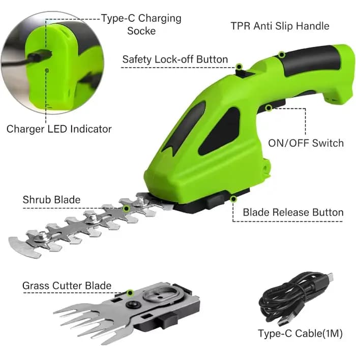 Taille-haie électrique sans fil 2-en-1 rechargeable