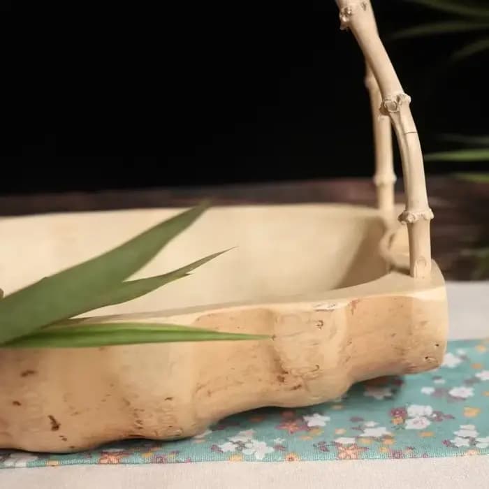 Plateau à racines de bambou japonais, panier rond créatif fait à la main, plat de fruits décoratif pour salon, artisanat d'art pour la décoration de la maison