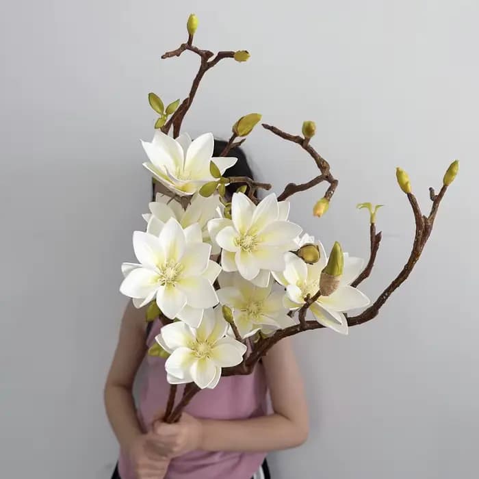 Magnolia blanc 70cm fleur artificielle Faux dégradé