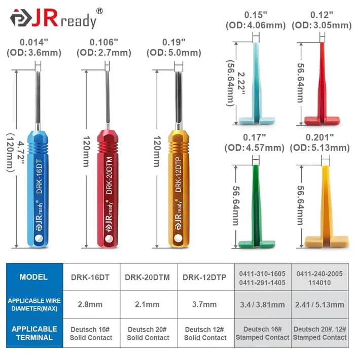 JRready – outil d'extraction de broches pour Contacts solides/ estampillés, Instrument de retrait de bornes pour connecteur Deutsch DT/DTM/DTP/HDP/DRC,RT1B