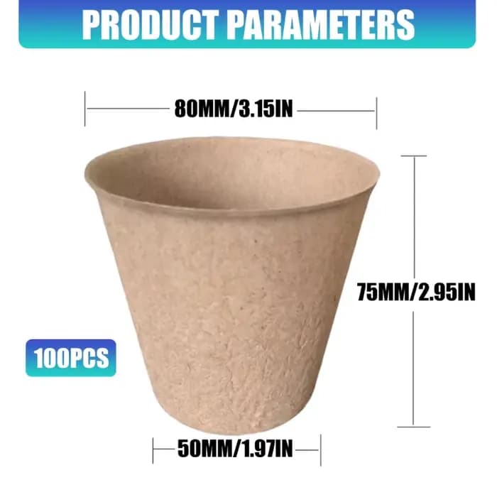 Paquet 100 gobelets plantation ronds naturels pour culture en intérieur en jardin B03E