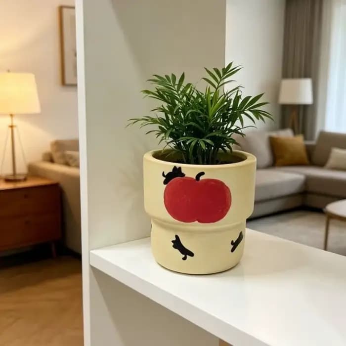 Pot de fleurs en céramique style dessin animé mignon, respirant, à motif floral, pour plantes succulentes, pot décoratif vintage, jardin de bureau