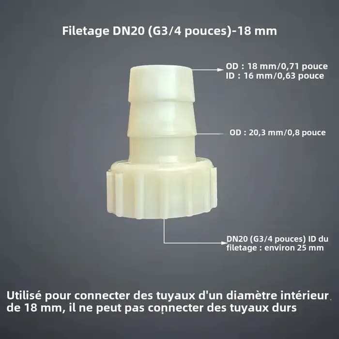 Connecteur de tuyau femelle G3/4 pouces DN20