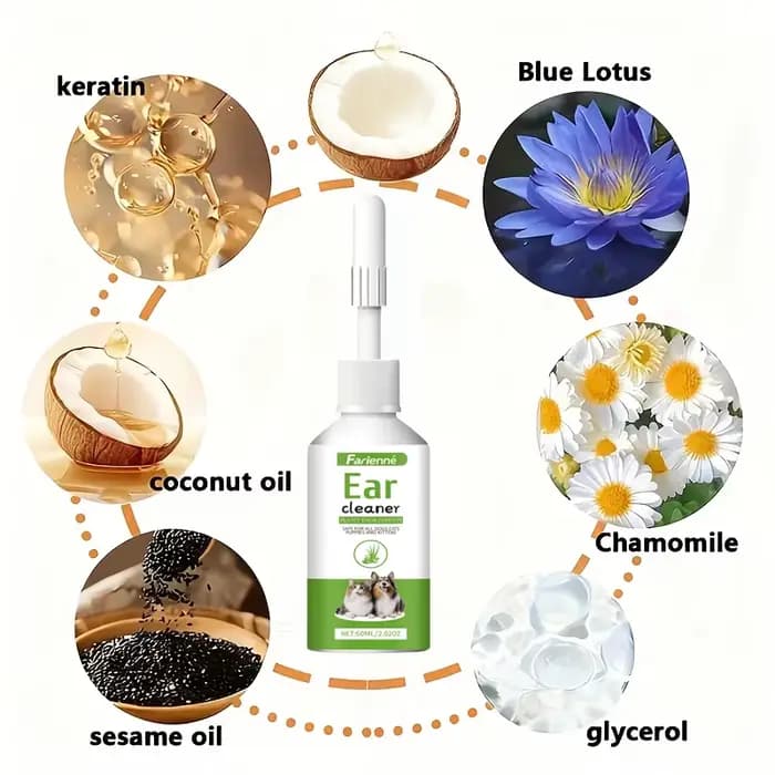 Nettoyant auriculaire naturel à base de plantes pour chiens et chats, 60 ml, élimine cérumen et saletés, soin quotidien doux à domicile, liquide nettoyant facile à utiliser
