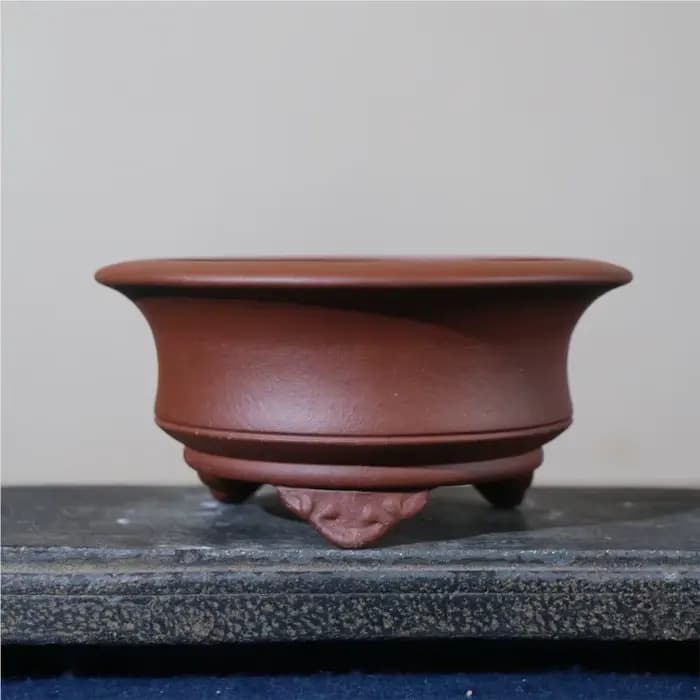 Pot à fleurs en argile violette, pot à bonsaï circulaire, fait main, sur trois pieds, pour plantes en pot de table, style classique antique Yixing