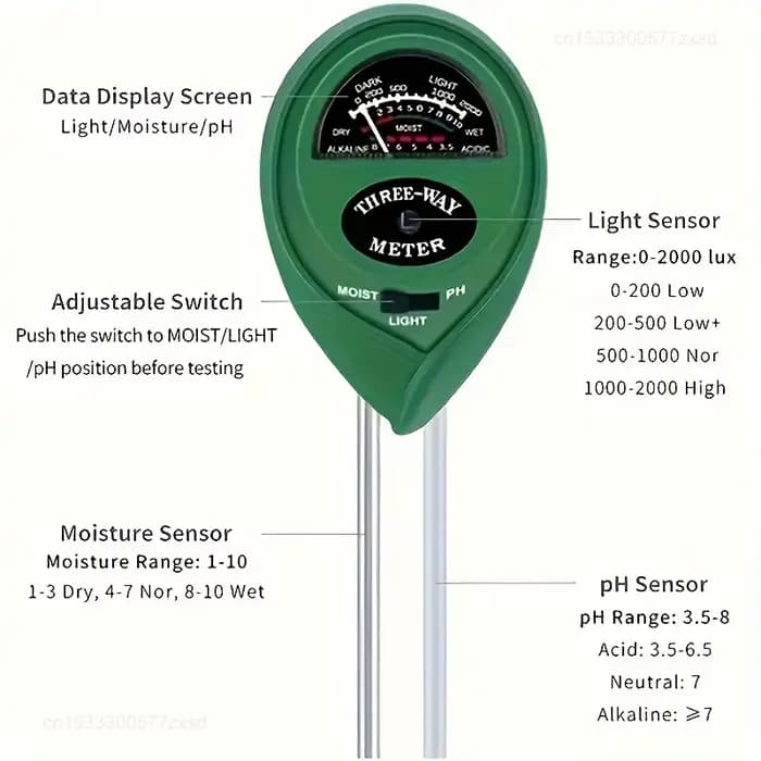3 en 1 sol PH mètre lumière du soleil PH testeur jardin fleurs sol capteur d'humidité compteur plantes acidité humidité PH moniteur détecteur