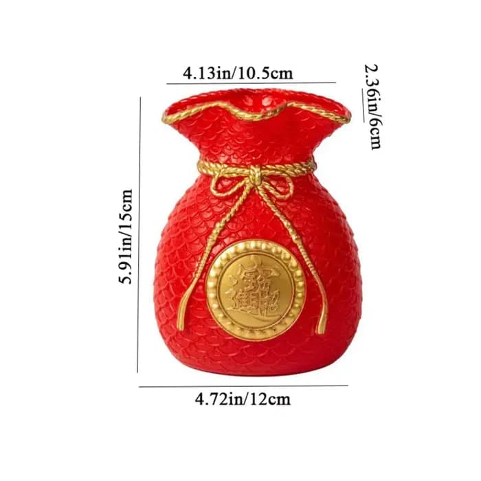 Vase en plastique en forme de sac porte-bonheur rouge/doré