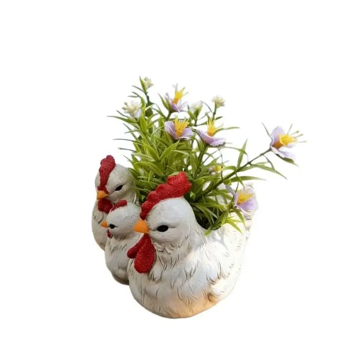 Décoration Créative : Pot de Fleurs Famille de Poulets