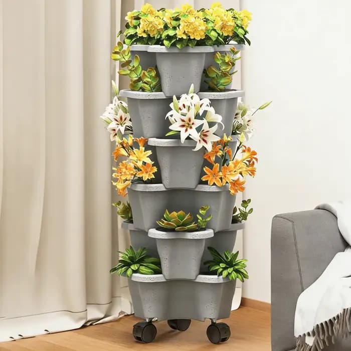 Tour de jardinage verticale empilable multi-niveaux avec roulettes mobiles pour la culture de fraises et légumes