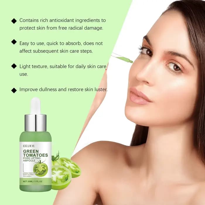 Essence de traitement des pores du visage, tomate vert, avec collagène, hydratant, contrôle de l'huile, nettoyage des imperfections, raffinage de la peau