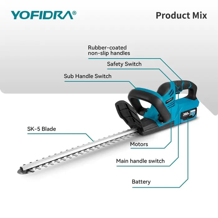 Taille-haie électrique YOFIDRA 2000W, 15000 tr/min, tondeuse à gazon, outil de jardinage et d'aménagement paysager, pour batterie 18V-21V