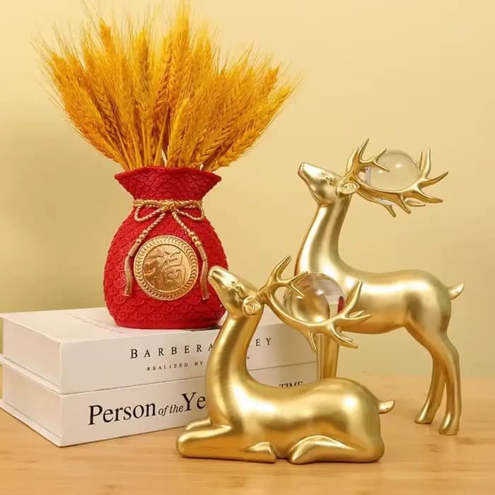 Vase en plastique en forme de sac porte-bonheur rouge/doré