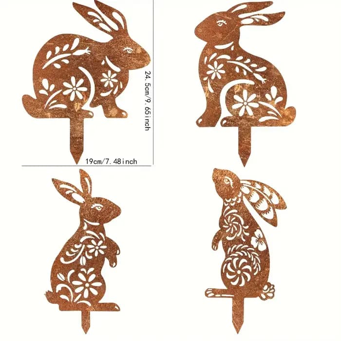 Piquet de jardin en forme de lapin en métal rustique
