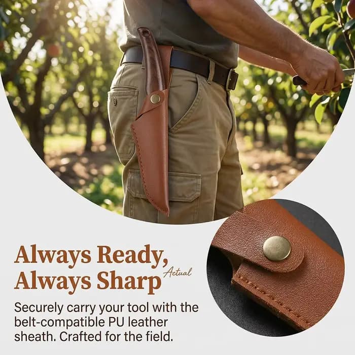 Couteau de greffage Sharp avec manche en bois et étui en cuir