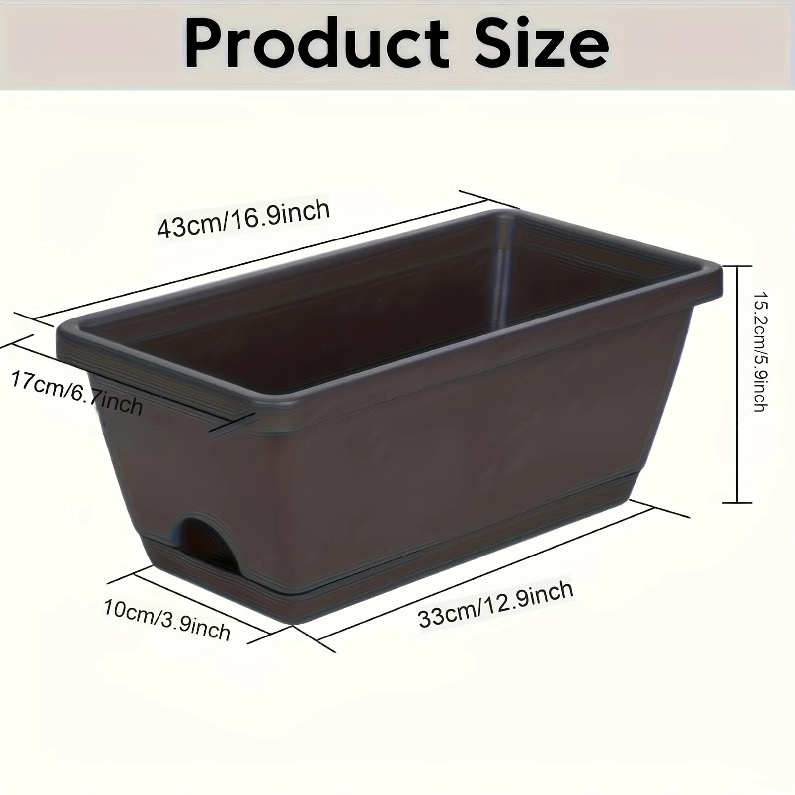 Lot de 3 jardinières rectangulaires pour fenêtre avec trous de drainage, pots de fleurs pour jardin