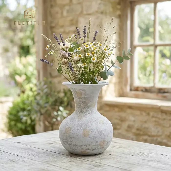 Vases et pots à fleurs en métal imitation poterie rustique vintage