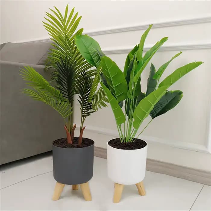 Pots de plantes modernes avec support de pieds en bois