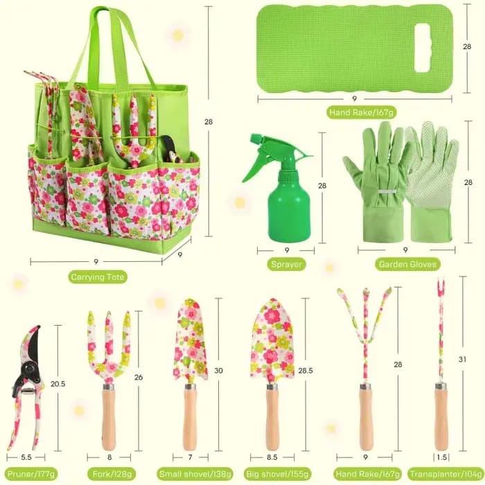 Ensemble d'outils de jardinage imprimés, nouveau style, 10 pièces