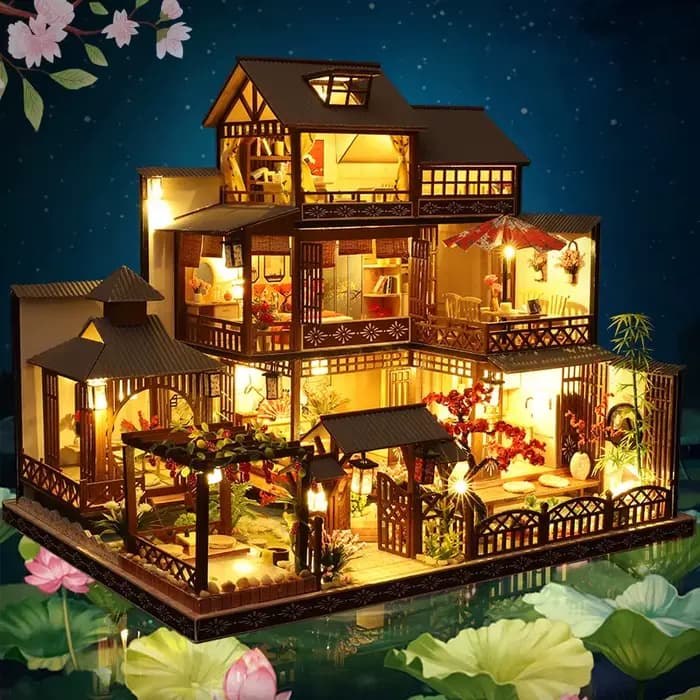 Villa japonaise en bois à construire soi-même « Yasen Garden » – Modèle de maison d'architecture traditionnelle artisanal à assembler en 3D