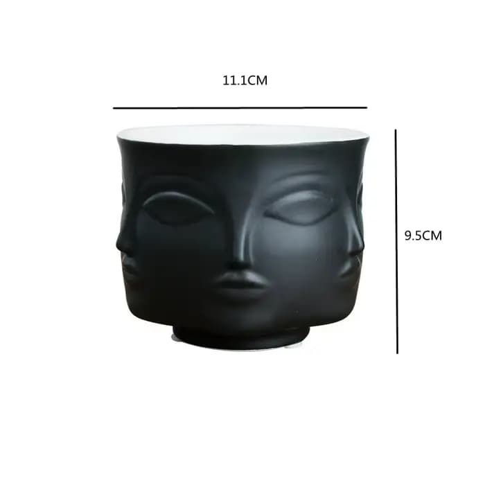 Ornement de visage humain Pot de fleurs en céramique, Sculpture d'art, Pot de plante succulente, Fou