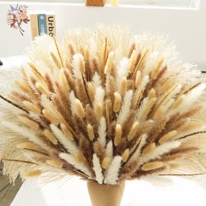 Bouquet de 150 tiges de fleurs de pampa naturelles séchées