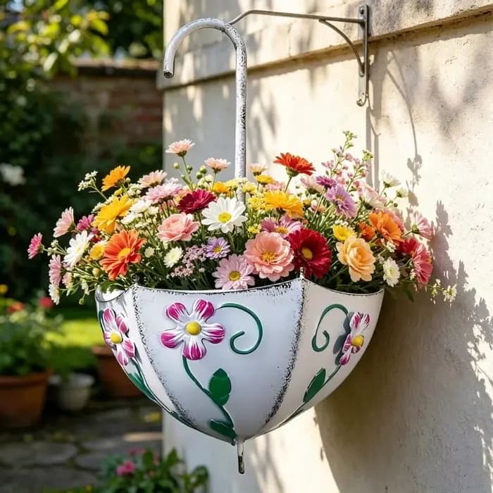 Panier fleurs élégant Styles européens, jardinière suspendue en forme parapluie, Pot fleurs ferme, décoration