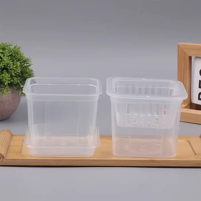 Pot de fleur transparent carré pour contrôle des racines