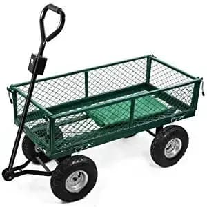 Chariot en maille d'acier robuste, chariot utilitaire de jardin avec côtés amovibles et roues de 10 "3.50-4 pouces pour cour de jardin