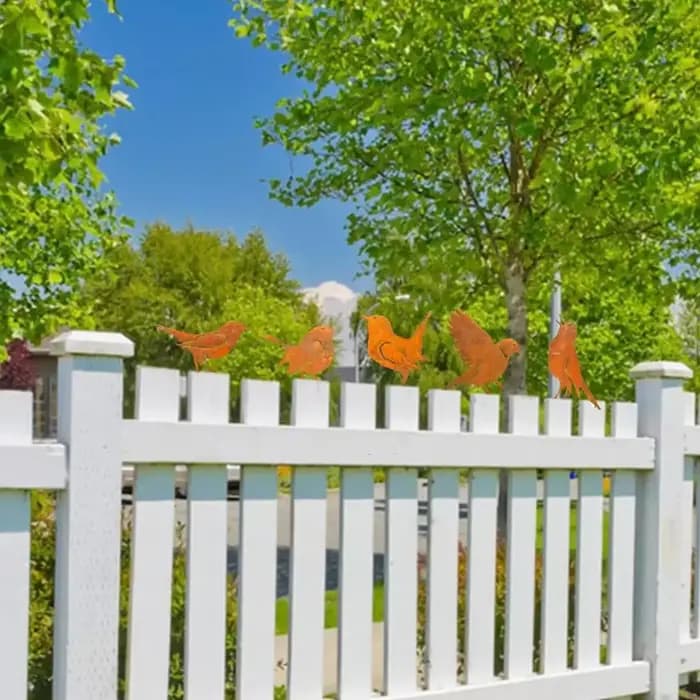 Silhouette d'oiseau rouillée charmante en métal pour jardin - Décoration rustique d'extérieur pour p